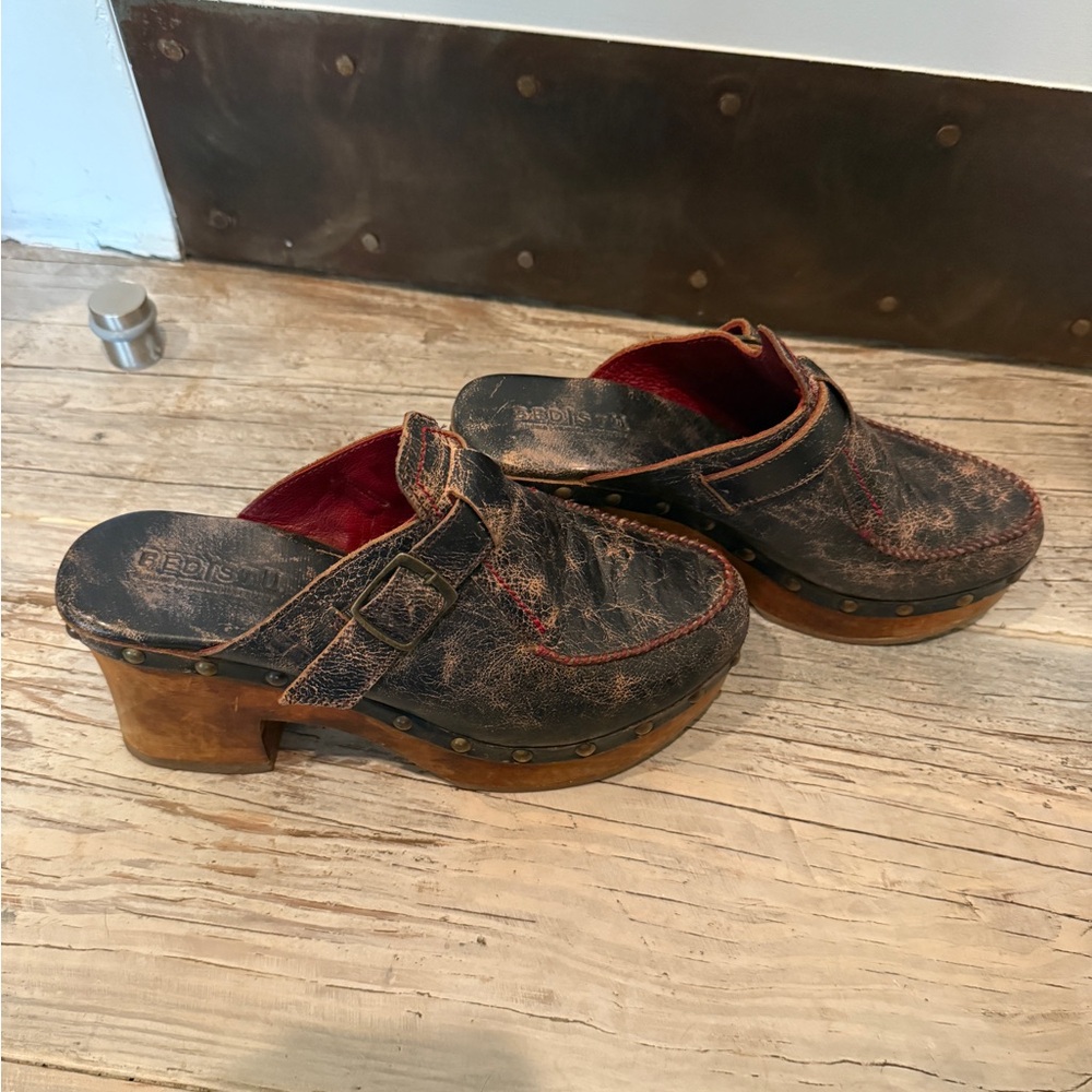 BED|STU Brown Leather Mules with Wooden Heel